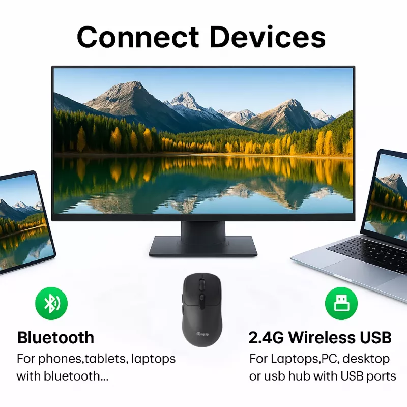 EQUIP obojručná 6-tlačidlový dual-mode bezdrôtová myš, optická 1600 DPI, RF + Bluetooth, čierna