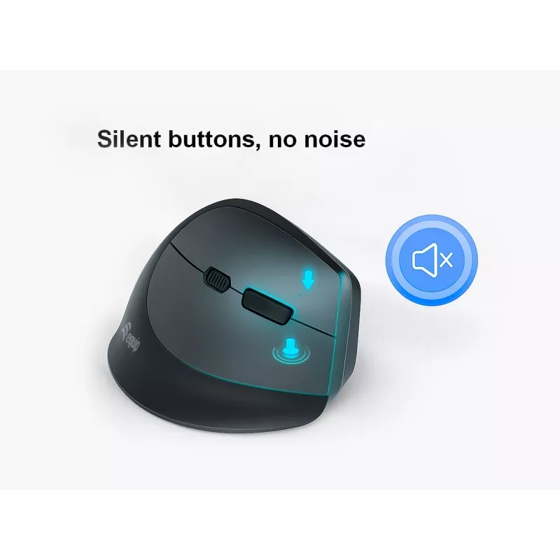 EQUIP ergonomická vertikálna bezdrôtová myš pre pravákov, 1600 DPI, RF Wireless + Bluetooth, nabíjateľná, 6 tlačidiel, čierna