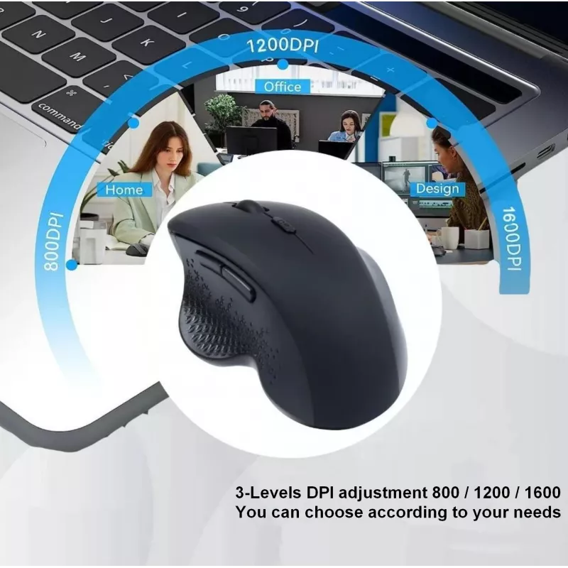 EQUIP 6-tlačidlový nabíjateľný dvojmódový bezdrôtový myš – pre pravákov, optický 1600 DPI, RF Wireless + Bluetooth, čierna