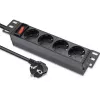 Zásuvkový blok QOLTEC 54603 — 1U rack-montovateľný, 16A vstup, 4× Schutzkontakt zásuvky