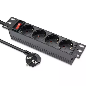 Zásuvkový blok QOLTEC 54603 — 1U rack-montovateľný, 16A vstup, 4× Schutzkontakt zásuvky