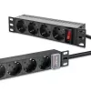 Zásuvkový blok QOLTEC 54603 — 1U rack-montovateľný, 16A vstup, 4× Schutzkontakt zásuvky