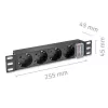 Zásuvkový blok QOLTEC 54603 — 1U rack-montovateľný, 16A vstup, 4× Schutzkontakt zásuvky