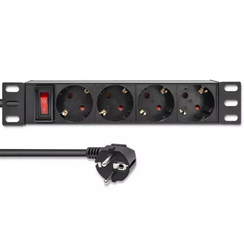 Zásuvkový blok QOLTEC 54603 — 1U rack-montovateľný, 16A vstup, 4× Schutzkontakt zásuvky