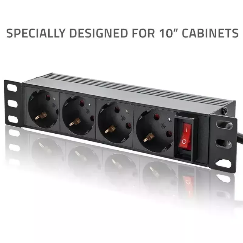 Zásuvkový blok QOLTEC 54603 — 1U rack-montovateľný, 16A vstup, 4× Schutzkontakt zásuvky