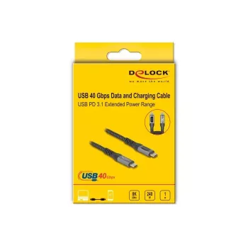 DeLOCK USB 40 Gbps dátový a rýchlonabíjací koaxiálny kábel 1 m USB PD 3.1 240 W