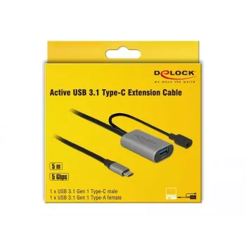 USB kábel DeLOCK 85391 USB 3.2 Gen 1 5 m USB-A USB-C čierny sivý