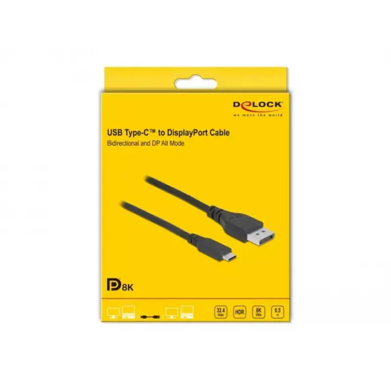 DeLOCK obojsmerný kábel USB Type-C na DisplayPort 8K 60 Hz 0,5 m