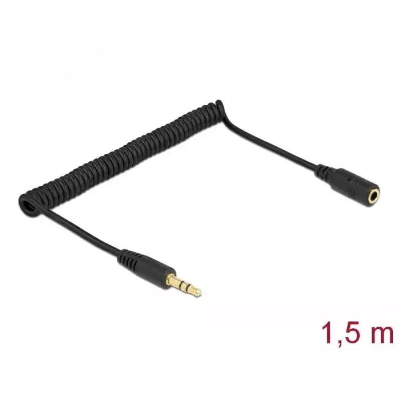 Predlžovací špirálový kábel DeLOCK 86768 3,5 mm konektor samec na konektor samica 1,5 m čierny
