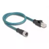 DeLOCK M12 adaptérový kábel A-kódovaný 8-pinový konektor samica na RJ45 konektor samec 50 cm