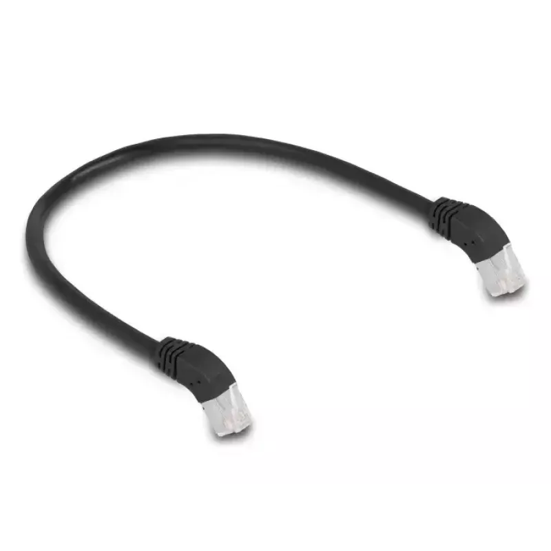 Sieťový kábel DeLOCK RJ45 Cat.6A S/FTP 45° zahnutý nadol 0,5 m čierny