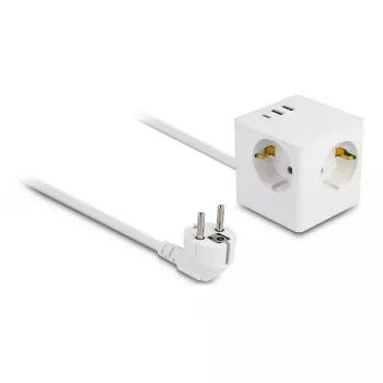 DeLOCK 11497 3-násobná zásuvková kocka s 1,5 m predlžovacím káblom, USB nabíjačka, detská poistka, biela