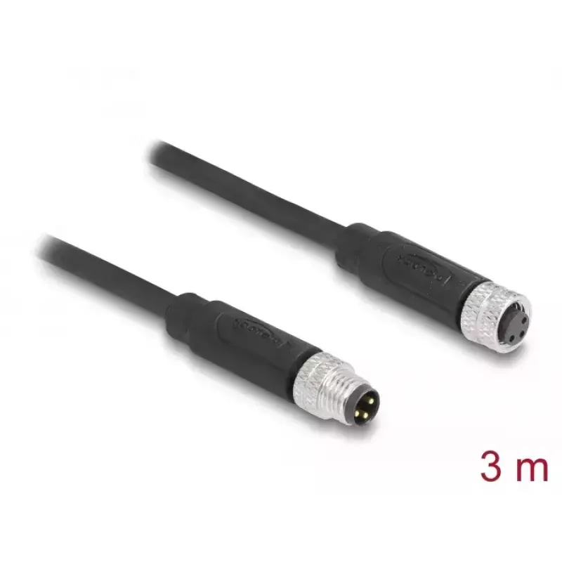 DeLOCK M8 3-pin kábel A-kódovaný konektor samec na konektor samica PUR TPU 3 m
