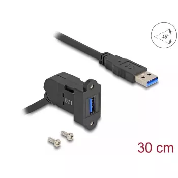 DeLOCK USB 5 Gbps Type-A panelová montáž konektor samica 45° zahnutý na Type-A konektor samec s 30 cm káblom čierna