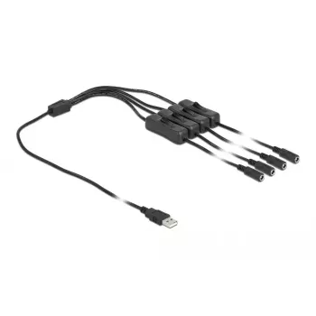USB Type-A konektor samec na 4 x DC 5,5 x 2,1 mm konektor samica s vypínačom DeLOCK 86799