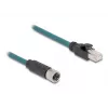 DeLOCK M12 adaptérový kábel X-kódovaný, 8-pólový, konektor samica na RJ45, konektor samec, 50 cm