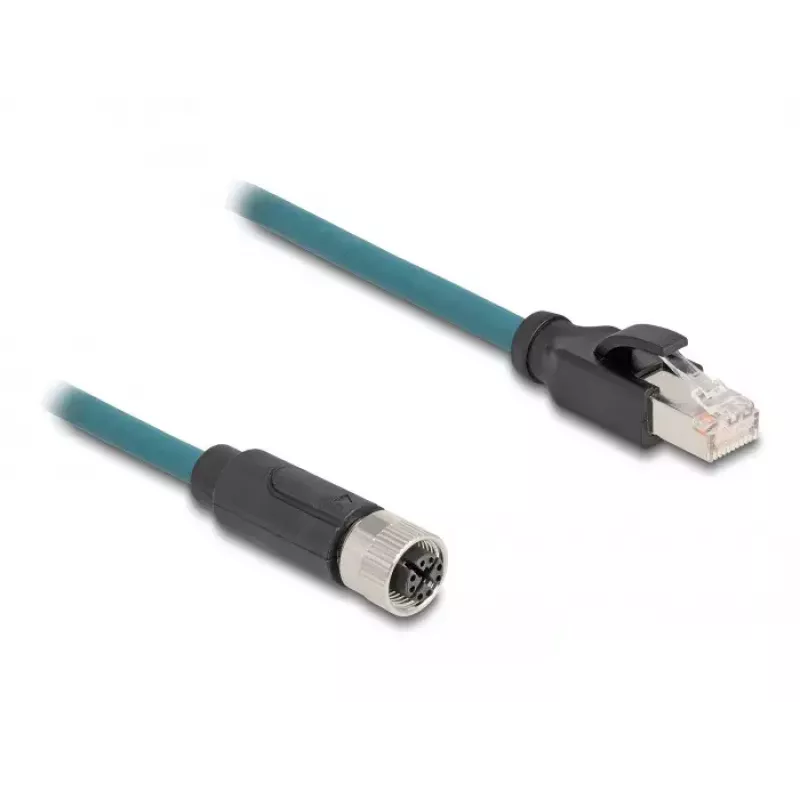 DeLOCK M12 adaptérový kábel X-kódovaný, 8-pólový, konektor samica na RJ45, konektor samec, 50 cm