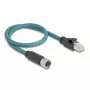 DeLOCK M12 adaptérový kábel X-kódovaný, 8-pólový, konektor samica na RJ45, konektor samec, 50 cm