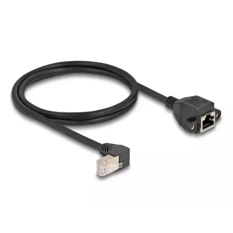 DeLOCK sieťový predlžovací kábel S/FTP RJ45 90° zahnutý na RJ45 Cat.6A 1 m čierny