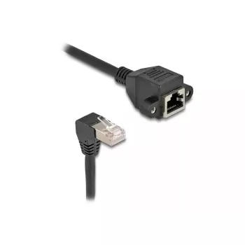 DeLOCK sieťový predlžovací kábel S/FTP RJ45 90° zahnutý na RJ45 Cat.6A 1 m čierny