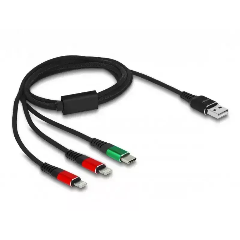 DeLOCK USB nabíjací kábel 3-in-1 Type-A na 2 × Lightning USB Type-C 1 m
