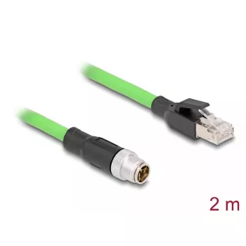 Sieťový kábel DeLOCK M12 kábel X-kódovaný 8-pólový konektor samec na RJ45 konektor samec PUR TPU 2m