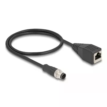 Sieťový kábel DeLOCK M12 kábel A-kódovaný 8-polový konektor samec na konektor samica RJ45 Cat5e 0,5 m čierny