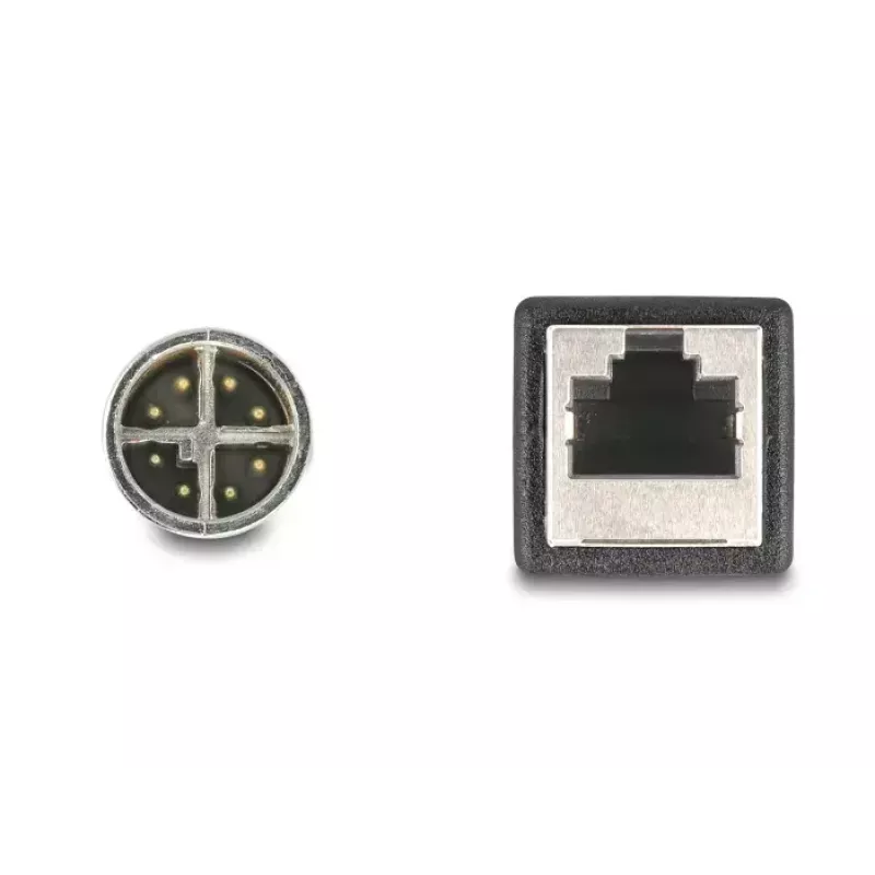 DeLOCK M12 kábel X-kódovaný 8 pin konektor samec na konektor samica RJ45 Cat5e 0,5 m čierny