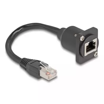 DeLOCK D-Type RJ45 káblový samec na zásuvku Cat.5e čierny 20 cm
