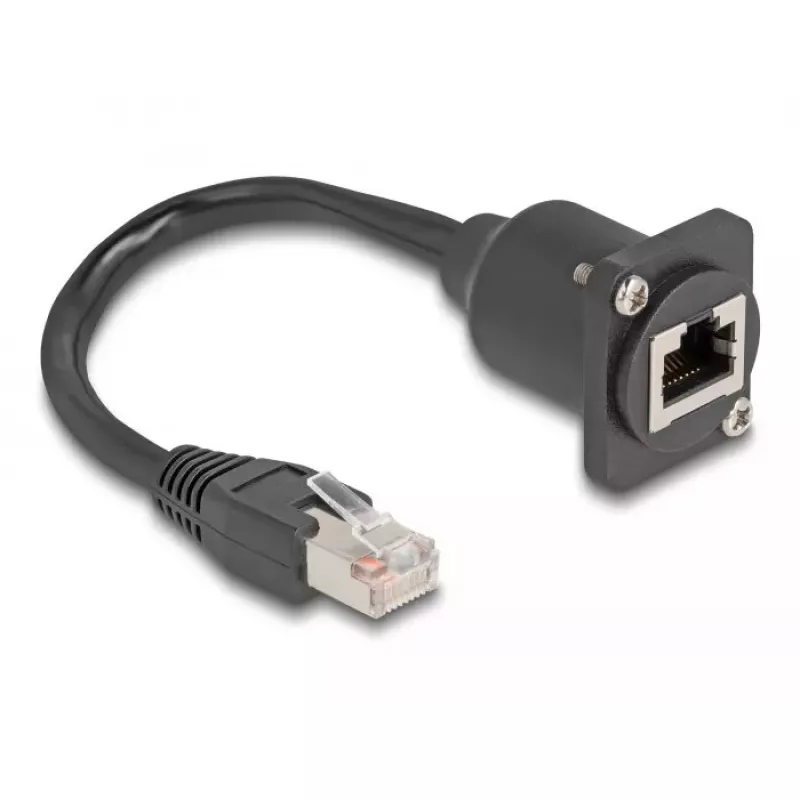 DeLOCK D-Type RJ45 káblový samec na zásuvku Cat.5e čierny 20 cm