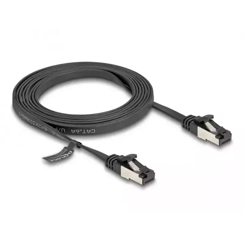 Sieťový kábel DeLOCK RJ45 plochý patch kábel konektor samec na konektor samec Cat.8.1 2 m čierny