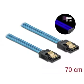 SATA kábel DeLOCK 82133 UV-Glow efekt modrá 70 cm