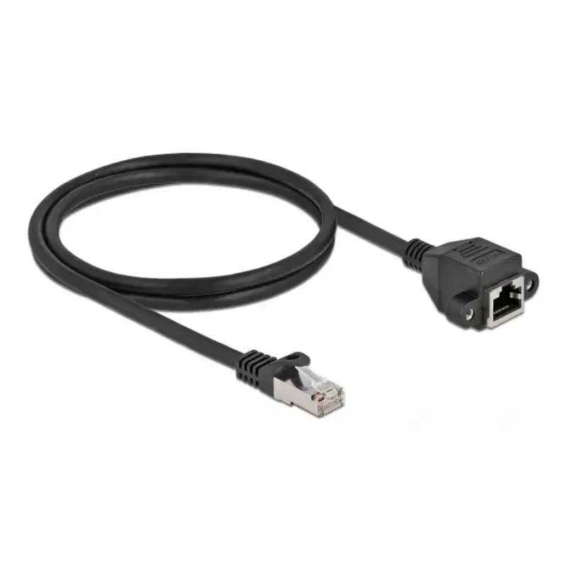 Sieťový predlžovací kábel DeLOCK S/FTP RJ45 konektor samec na RJ45 konektor samica Cat.6A 1 m čierny 87001