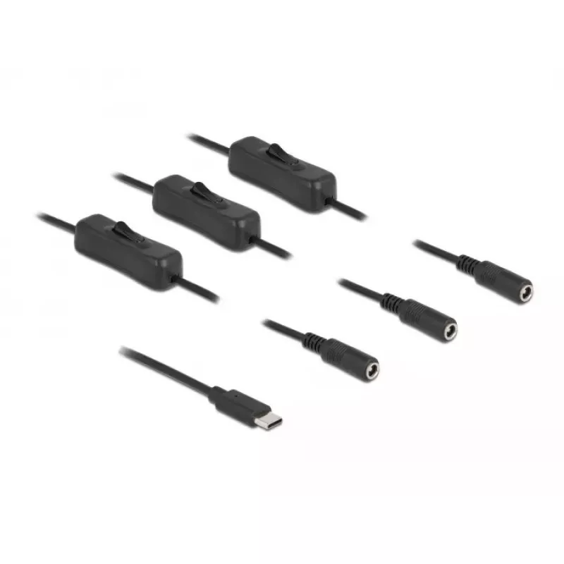 USB Type-C konektor samec na 3 x DC 5,5 x 2,1 mm konektor samica kábel DeLOCK 86801