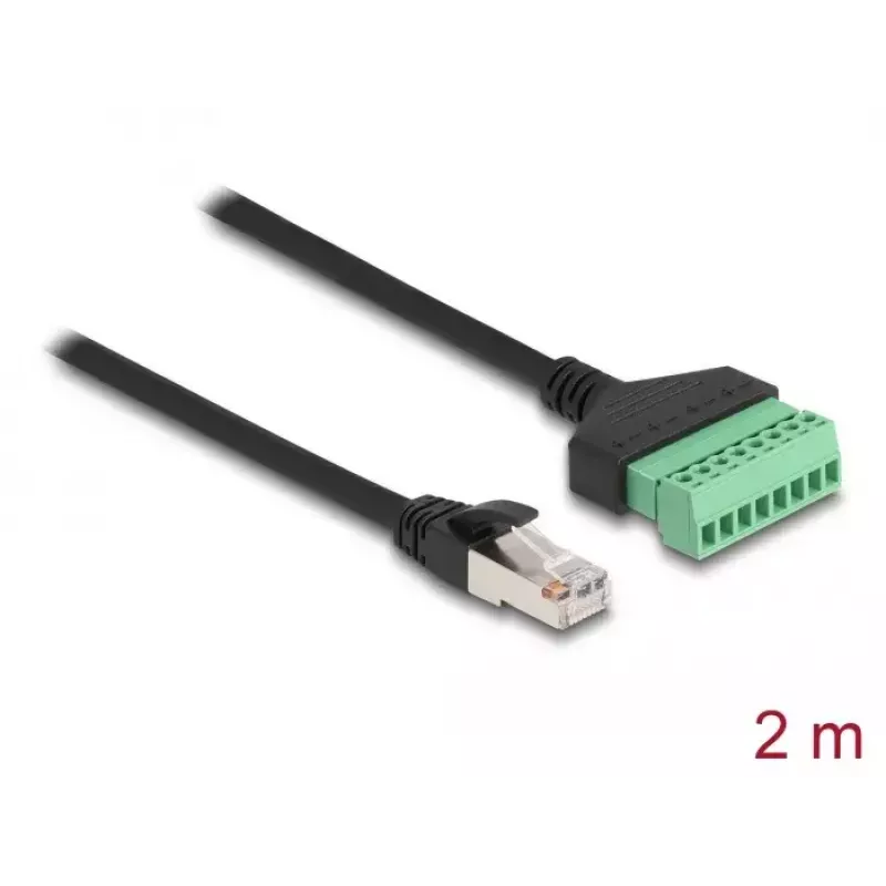DeLOCK RJ45 kábel Cat.6 konektor samec na adaptér na svorkovnicu 2 m čierny zelený