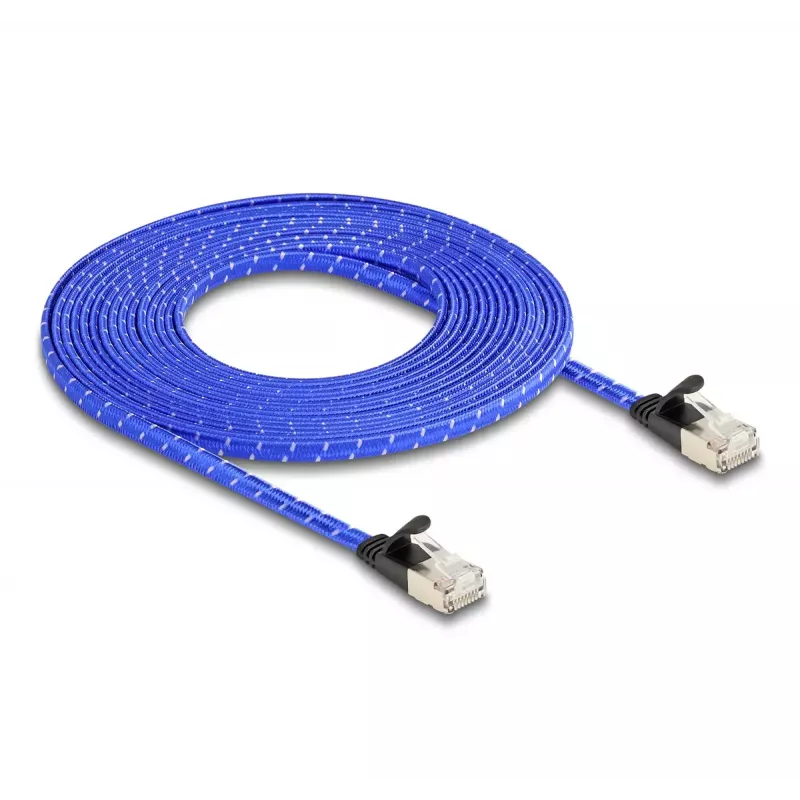 Sieťový kábel DeLOCK RJ45 plochý Cat.6A 5 m modrý