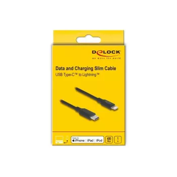 Kábel DELOCK USB-C na Lightning tenký 1 m, Lightning ↔ USB-C, 9 V 3 A, 3,3 mm, MFi