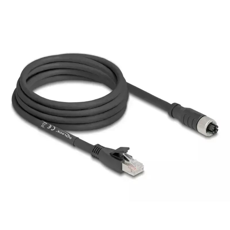 Sieťový kábel DeLOCK 80591 M12 na RJ-45 Cat5e 3 m čierny