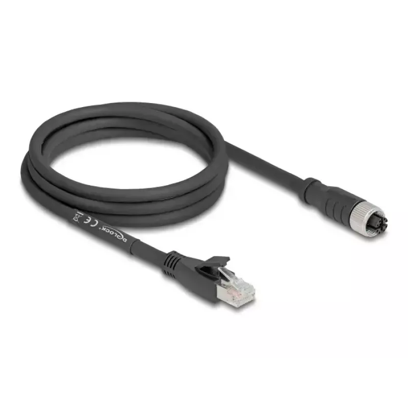 Sieťový kábel DeLOCK 80590 M12 na RJ-45 Cat5e 2 m čierny