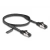 Sieťový kábel DeLOCK RJ45 plochý patch kábel konektor samec na konektor samec Cat.8.1 flexibilný 0,5 m čierny