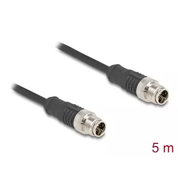 Sieťový kábel DeLOCK M12 kábel X-kódovaný 8-polový konektor samec na konektor samec Cat5e 5 m čierny