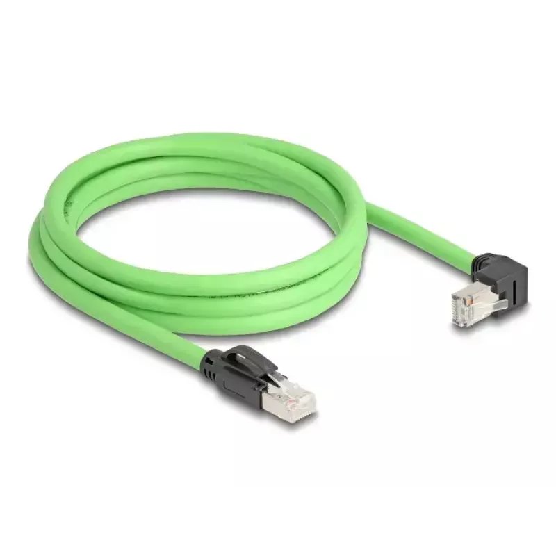 Sieťový kábel DeLOCK RJ45 Cat.6A konektor samec na konektor samec zahnutý nadol 2 m zelený