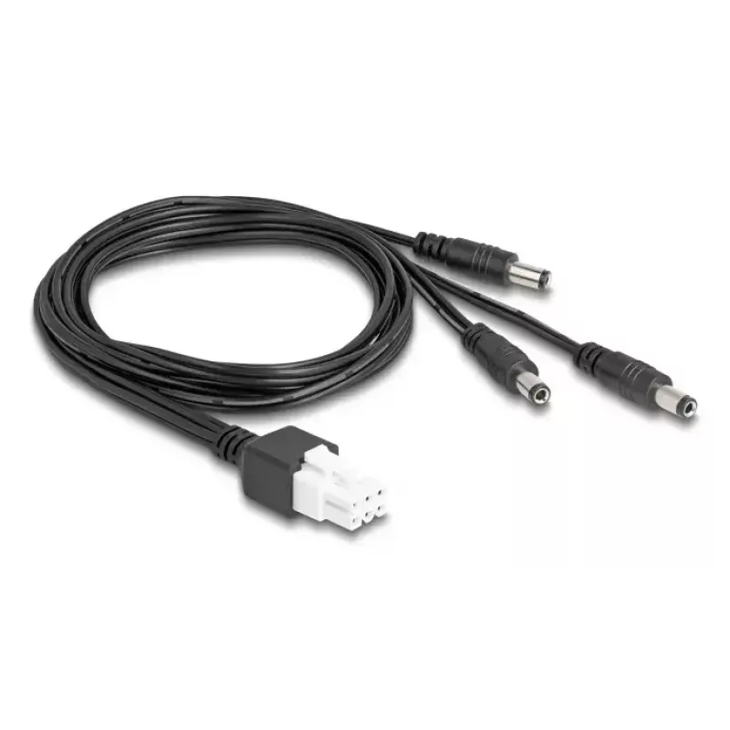 DeLOCK 90168 Kábel Mini-Fit 6-pin na 3x konektor DC 5,5x2,5 mm, 1 m, čierny