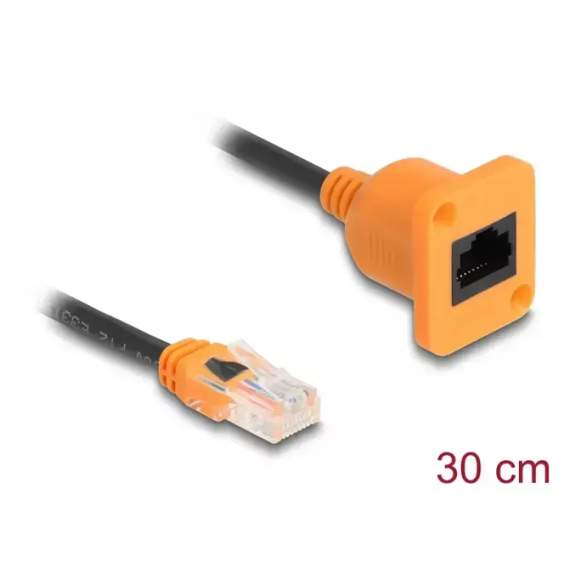 Sieťový kábel DELOCK 90803 Cat5e U/UTP RJ-45 na RJ-45 čierny/oranžový 0,3 m