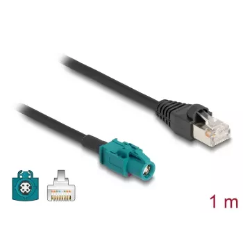 Koaxiálny kábel DELOCK 90697 — 1 m, HSD Z na RJ-45, čierny/modrý
