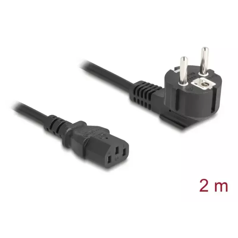 PC napájací kábel DELOCK 81326 — uzemnený CEE 7/7 (90°) na IEC C13, 2 m, 3×0,75 mm², čierny