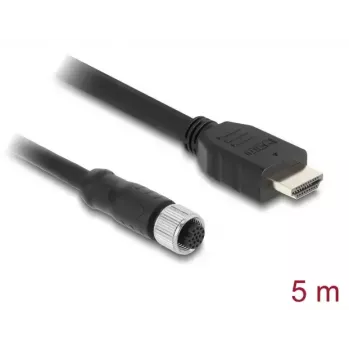 Kábel DELOCK M12 A-kódovaný 17-pólový konektor samica na HDMI konektor samec 5 m čierny