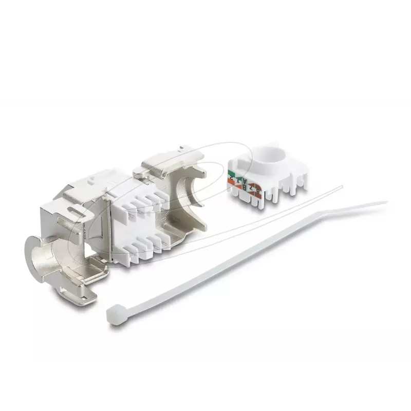 Delock 90938 Modul Keystone RJ45 na LSA Cat.6A, zalomený o 45 stupňov, tienený, vedenie kábla 180 stupňov, bez náradia