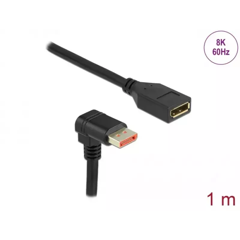 Predlžovací DisplayPort kábel DeLOCK 90° zahnutý nadol 8K 1 m