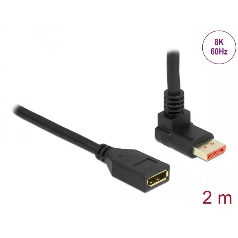 Predlžovací kábel DisplayPort DeLOCK 90° zahnutý nahor 8K 60 Hz 2 m